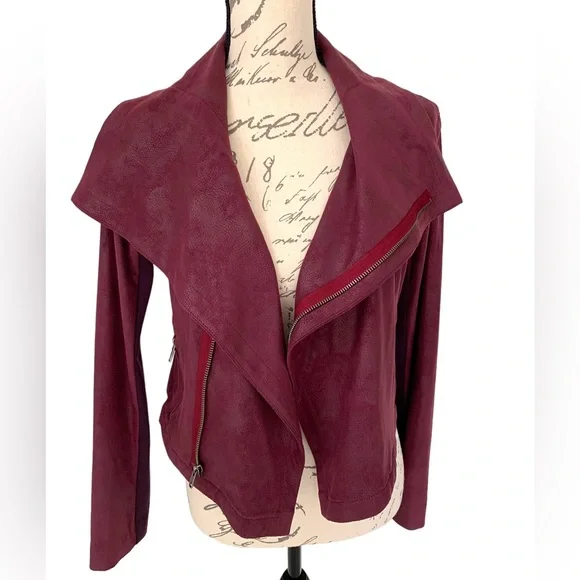 Georgie Faux Leather Cropped Moto Jacket Burgundy Size XS - Picture 3 of 6